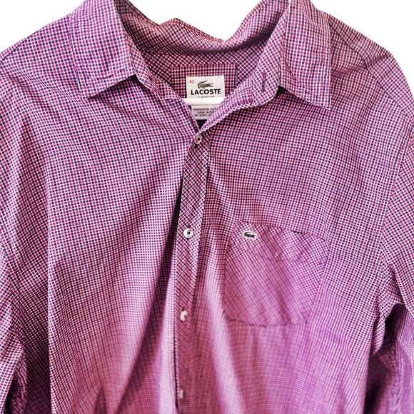 Men's Vintage Izod LaCoste Red MicroCheck Alligator Button Down Shirt Size 42 La - Picture 2 of 5